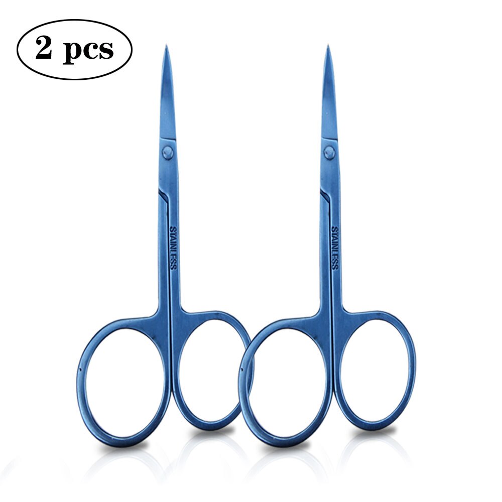 Stainless Steel Manicure Scissors Nail Cuticle Nipper Cutter Eyebrow Dead Skin Remover Ingrown Toenail Curved Head Makeup Tools: 2pcs blue