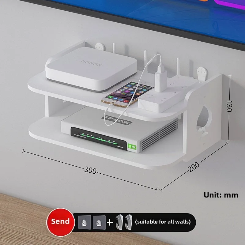 Étagère murale à 2 niveaux pour lecteur de Dvd, boîtier de télévision, étagère de routeur, étagères sans poinçon, support de rangement, support de décodeur, support de salon: Rouge