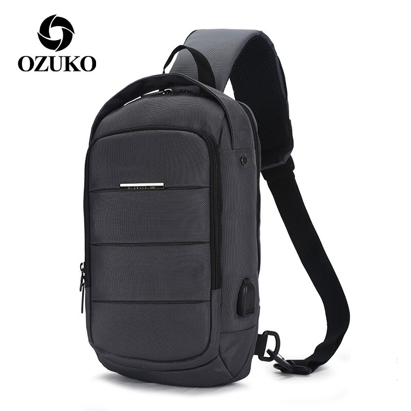 OZUKO sacs à bandoulière imperméables hommes poitrine Pack homme sac à bandoulière grande capacité Oxford poitrine sacs USB sacs de charge pour hommes: Dark Grey