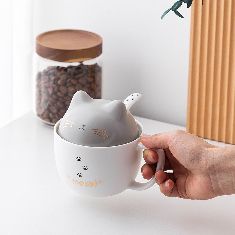 three-dimensional cat ceramic mug cute cartoon mug with lid spoon water cup home cup funny coffee cups coffee cup