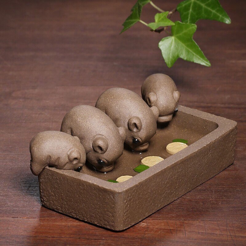 Zisha Tea Pet Ceramic Tea Playing Piggy Drinking Water Little Mouse Ornaments Full Clothing And sufficient Food Tea Set