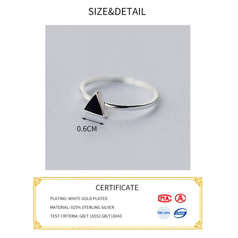 Echt 925 Sterling Zilveren Geometrische Zwart Emaille Driehoek Ol Verstelbare Ring Minimalistische Fijne Sieraden Voor Vrouwen Party