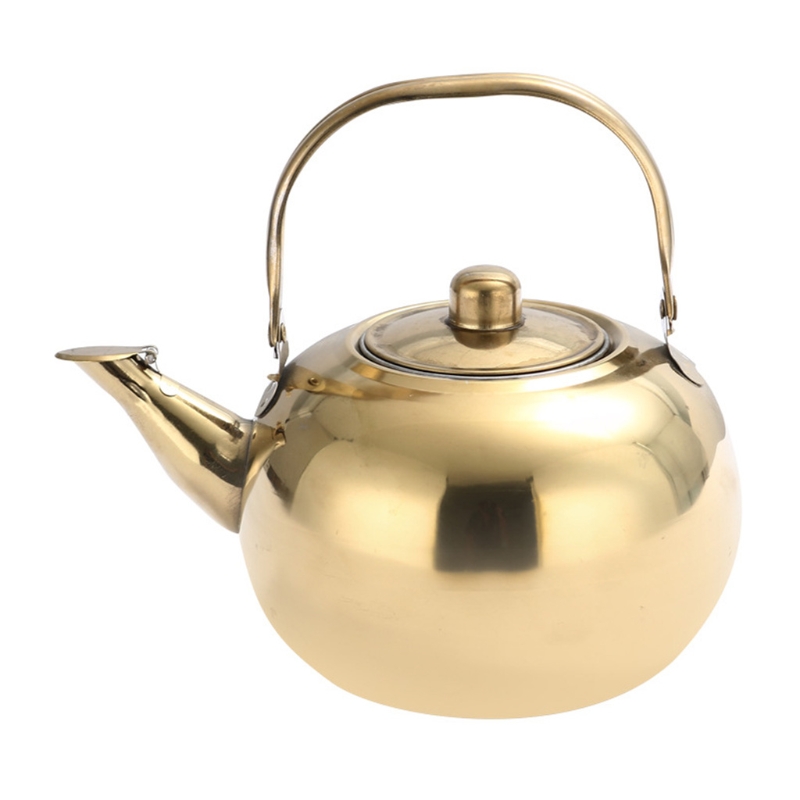 Durable Stainless Steel Water Kettle Pot Loose Tea Maker Infuser Tea Kettle Pot Metal Teapot with Removable Strainer: gold 2L