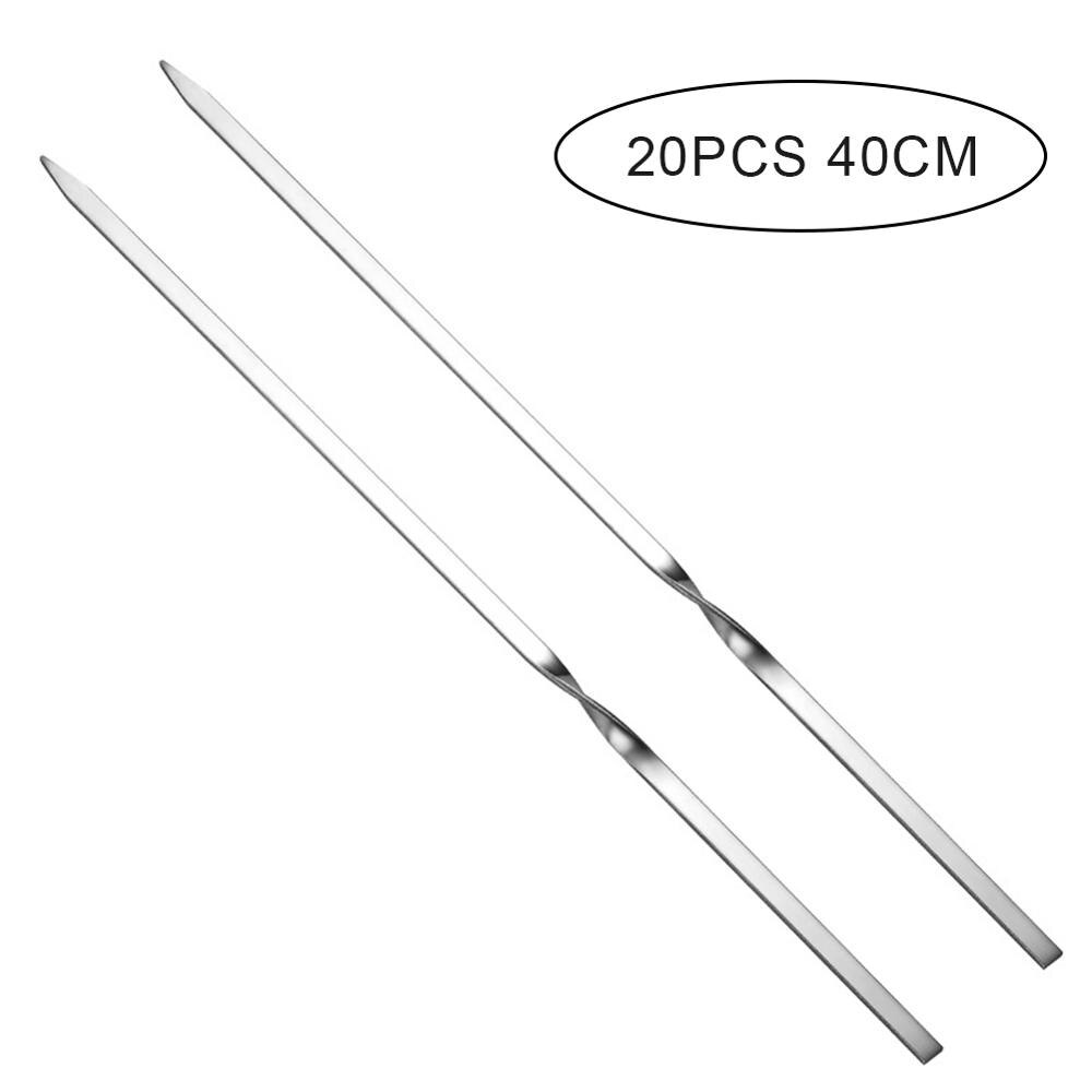 20 kpl ruostumattomasta teräksestä valmistettu grillivarras 35-40cm lämmönkestävää grillihaarukkaa metallista grilli neula litteä bbq vartaat tikku ruoanlaittovälineet: 40cm