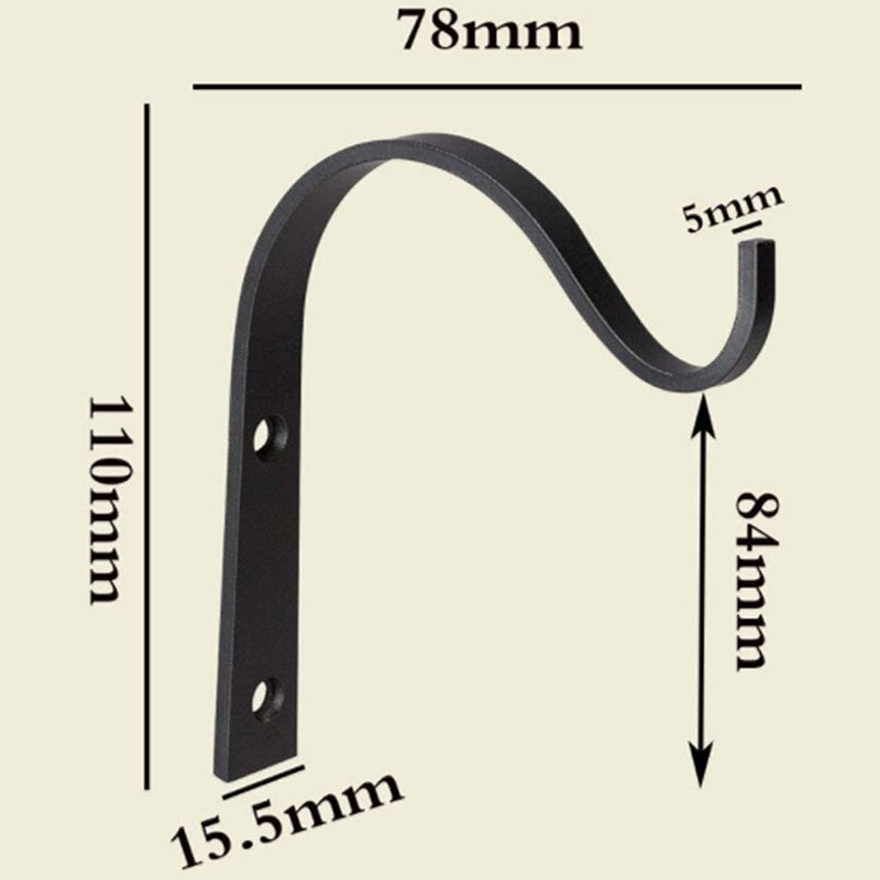 Fashion4PCS Hanging Basket Brackets Iron Wall Hooks Brackets Black Curved Up Bracket Hook for Hanging Planter Bird Feeder