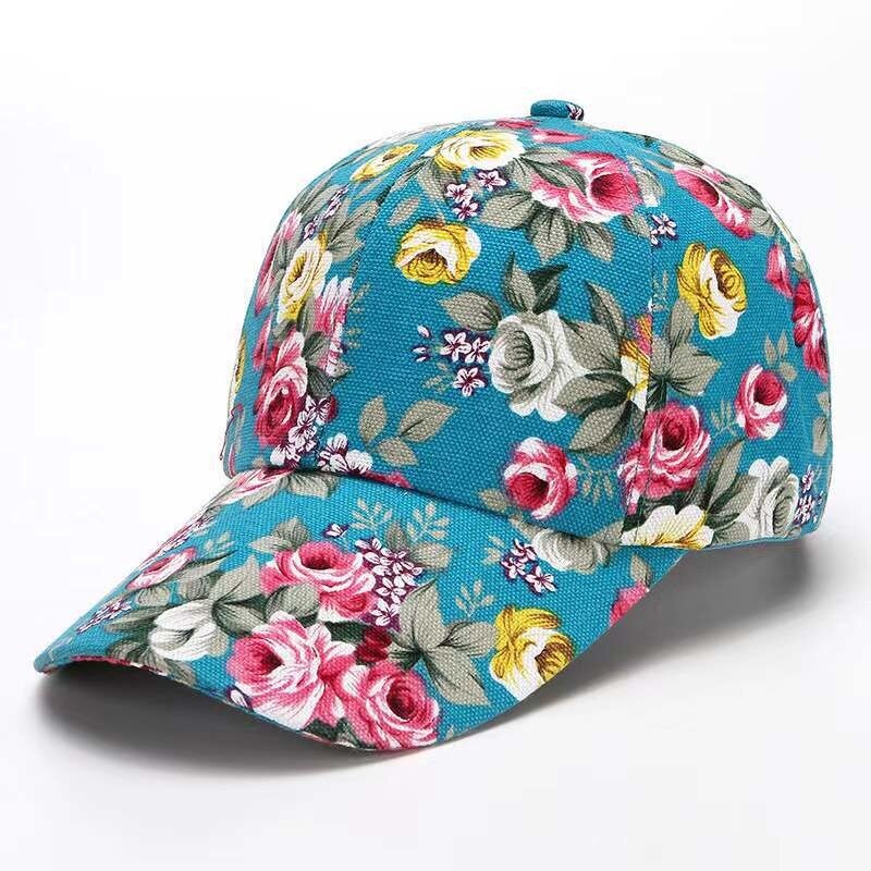 Women's Baseball Colorful Flower Printed Woman Accessori Baseball Cap Cotton Sunshade Outdoor Snapback: Navy