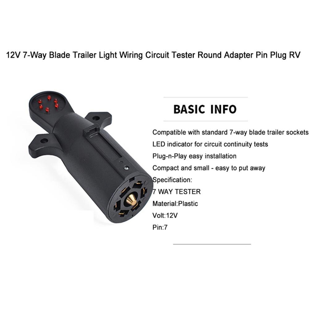 12V 7-Way Blade Trailer Light Wiring Circuit Tester Round Adapter Pin Plug RV