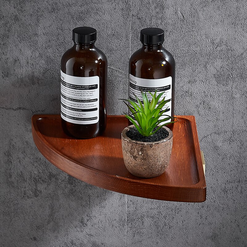 Bathroom solid wood triangle rack bathroom shower room wall hanging shelf without punching Chinese red oak storage rack