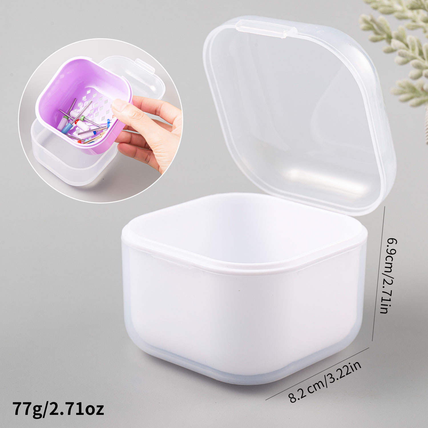 Brocas quadradas de dupla camada para filtragem de unhas, caixa de desinfecção de imersão, ferramentas para unhas, estojo de armazenamento, escova de manicure, recipiente de limpeza: Preto