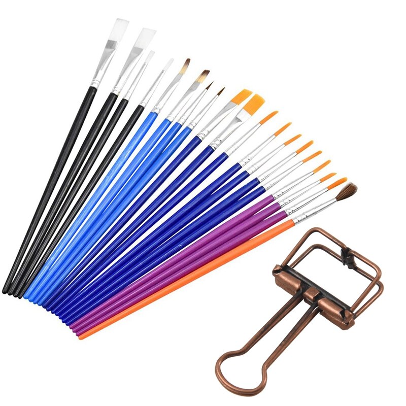 12 PCS Reusable Paper Clips Small Skeleton Clips With 30PCS Colorful Artist Paint Brush Set