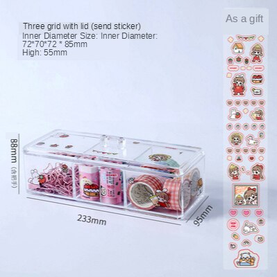 Transparent Desk Organizer Stationery Sundries Makeup Pencil Tape Stackable Plastic Storage Box School Office Stationery Holder: D