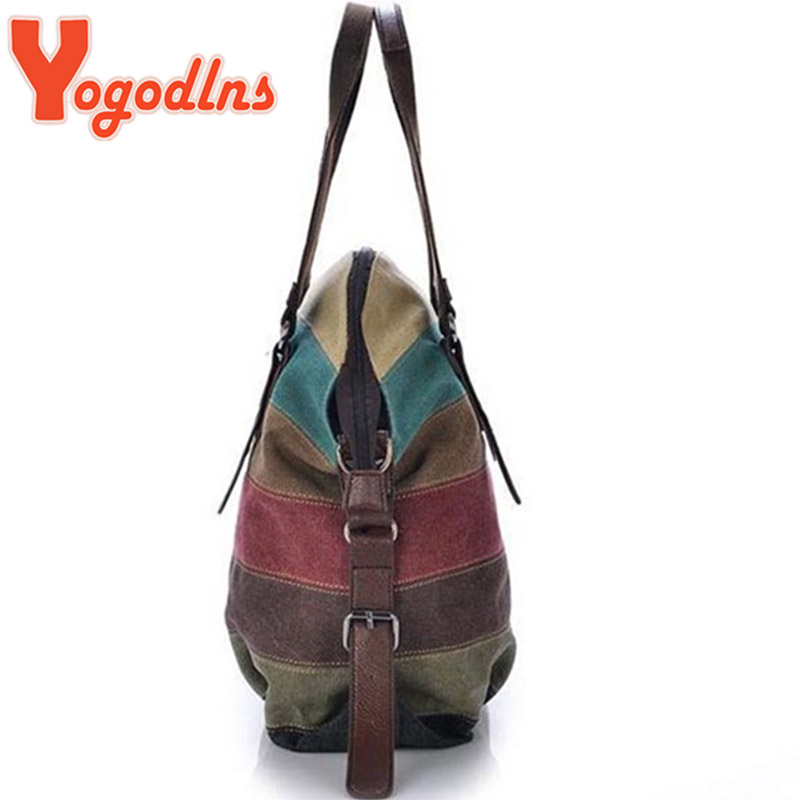 Yogodlns Canvas Bakken Gestreepte Dameshandtas Patchwork Regenboog Schoudertas Mode Vrouwelijke Casual Crossbody Tas Sac a Main