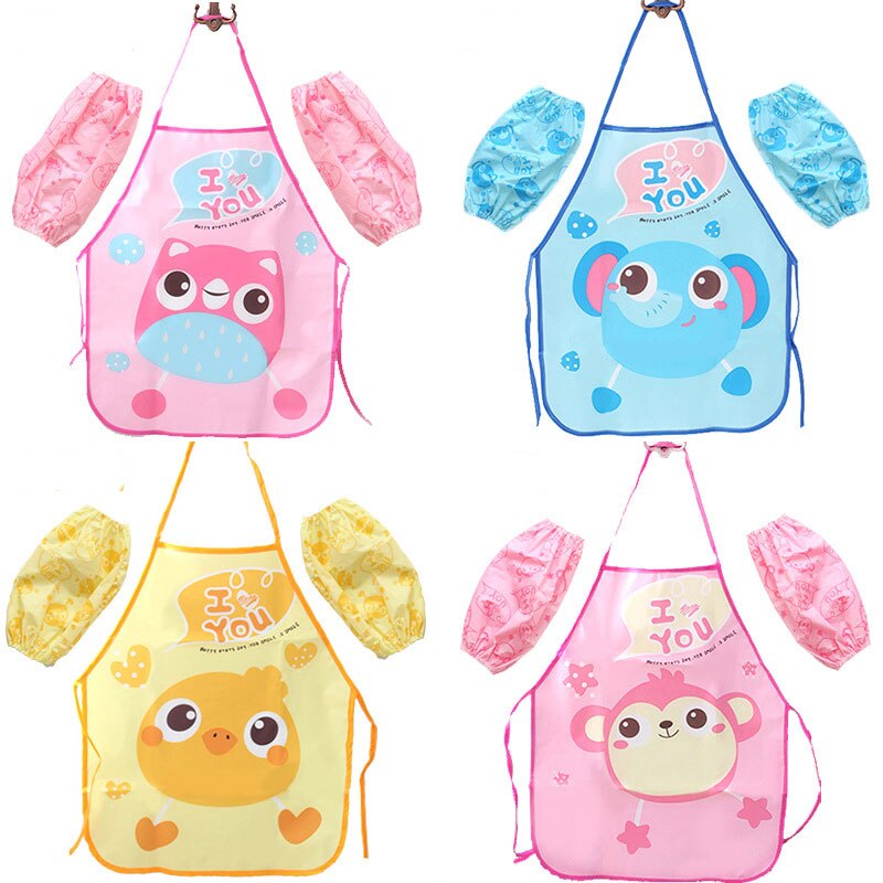 3 Stks/set Baby Kid Mooie Cartoon Dier Waterdichte Antifouling Schort Pvc Kinderen Jongen Meisje Mouwloze Slabbetjes Keuken Voeden Stuff