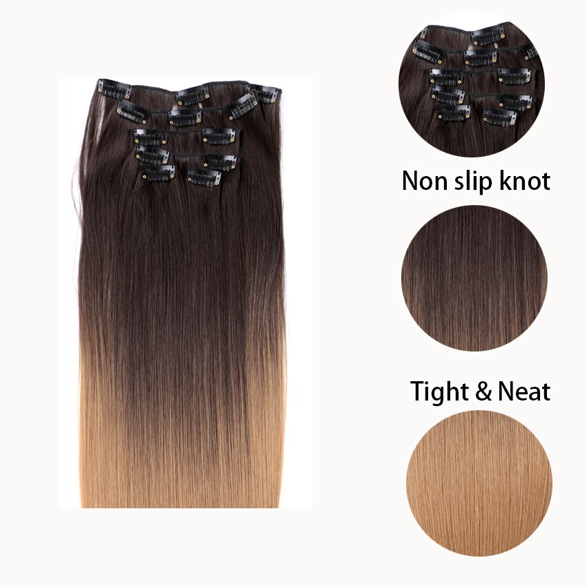 9 väriä 12 klipsiä 22 " pitkät suorat synteettiset hiustenpidennykset klipsit korkean lämpötilan kuidusta musta ruskea hiuslisäke