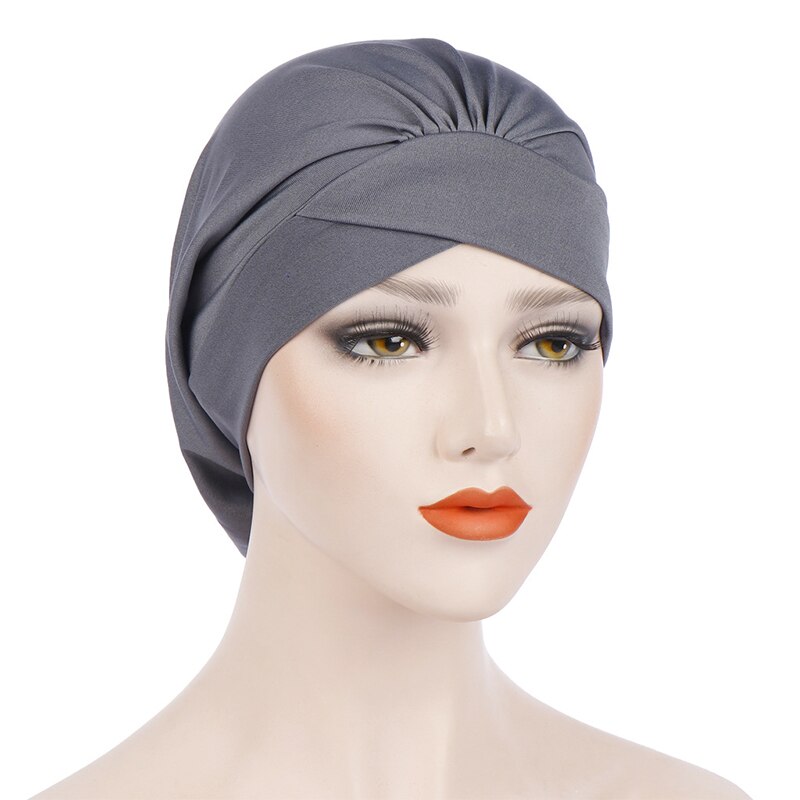 Casquette pour cheveux longs, confortable, doux, lisse, large, latéral, chapeau de nuit, Turban, chimiothérapie, indien, pour Salon de maison: Gray