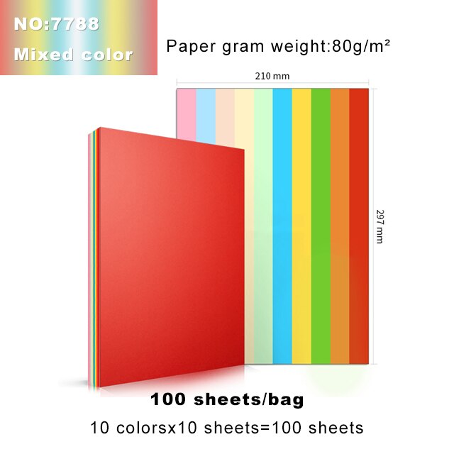 Deli Color Copy Paper A4 Color Computer Printing Paper 100 Sheets/Pack Student Hand-cut Paper-cut Office Supplies: 7788-Mixed color