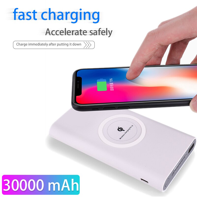 30000mAh Tragbare Ladegerät Qi kabellos Energie Bank Für iPhone Xiaomi Samsung Poverbank Externe Batterie Drahtlose Ladegerät Energie