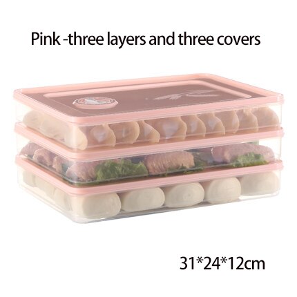 ATUCOHO Store Single Layer Dumpling Boxes Storage Tray Food Container Box To Keep Frozen Dumpling Storage Plastic Boxes Cool: PINK-3PCS