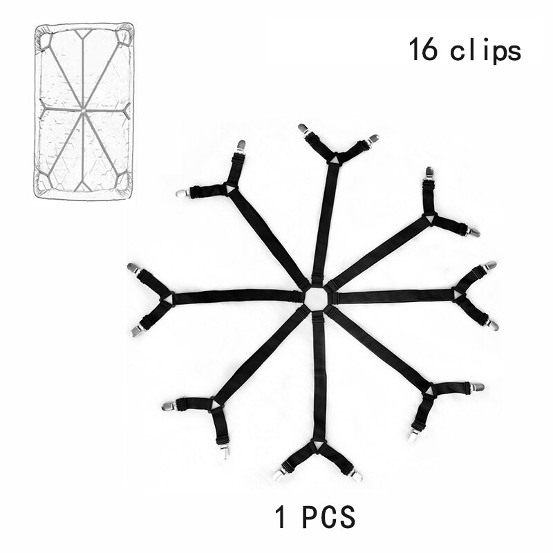Attache de drap de lit élastique réglable, pince à matelas, housse de canapé, sangle fixe antidérapante, Kit de tondeuse Textile domestique: 16 Clips Black