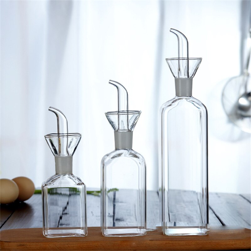 1Piece Glass Condiment Bottles Transparent Clear Rectangle Transparent Glass Oil Pot Household Leakproof Vinegar Sauce Bottle