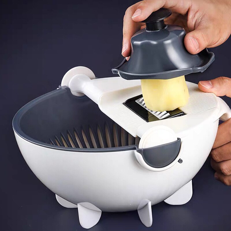 Multi Manual Slicer Rotate Vegetable Cutter With Drain vegetable washer Basket salad spinner Multi Kitchen Manual Veggie Slicer