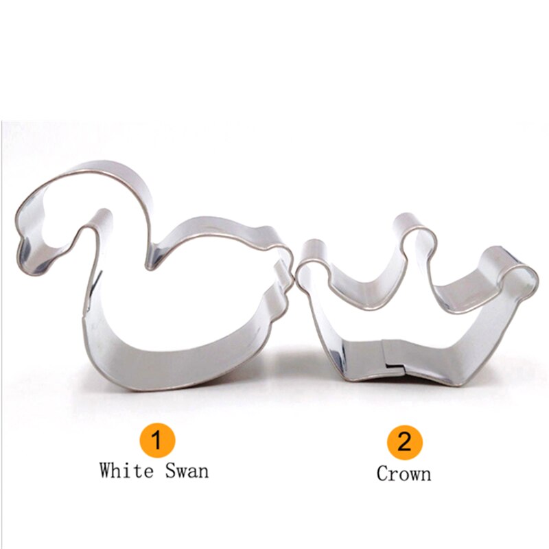 Juego de 2 unids/set de moldes de acero inoxidable para galletas, cortadores de galletas para , Reina, Cisne, romántico, herramienta para hornear, sello de molde
