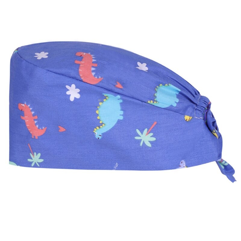 Dokter verpleegkundige katoenen werkmuts met zweetband, verstelbare strik aan de achterkant, schattige cartoon dieren, kalebasvormige bouffant scrubmuts: -m