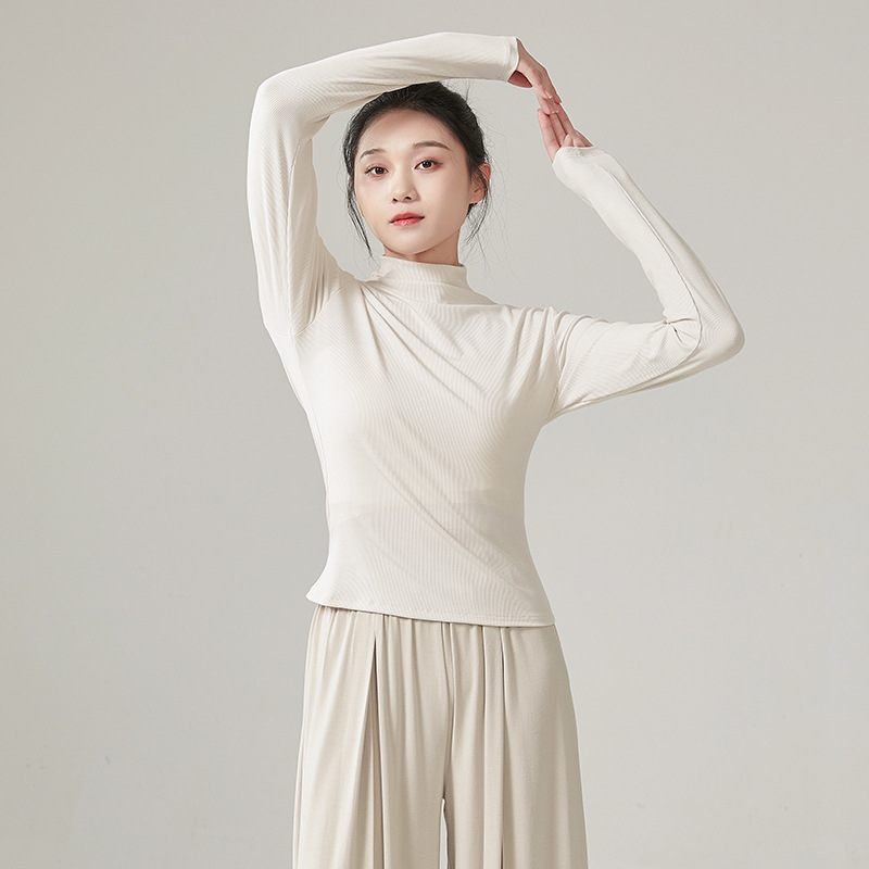 Women Modern Dancewear Long Sleeve High Neck Slim Costume Stage Performance Clothing China Practice Clothes Elastic Tops