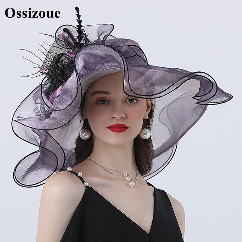 Sage Green Wedding Bridal Sun Hat Flower Bride Hats Foldable Eaves Sandy Beach Blue Summer Formal Pink Hat: Purple 