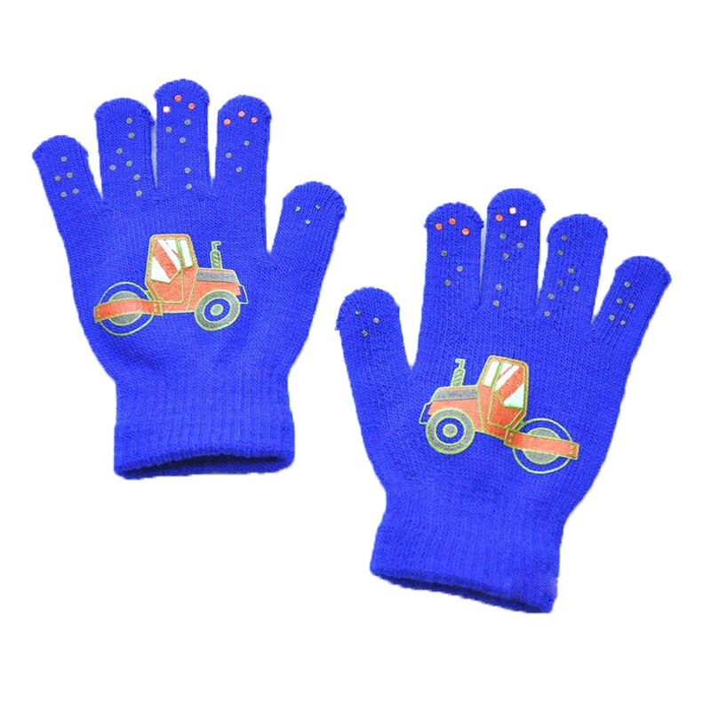 Balleenshiny inverno das crianças luvas quentes esportes ao ar livre malha luvas pequenas engenharia padrão de veículo impressão luvas: Azul