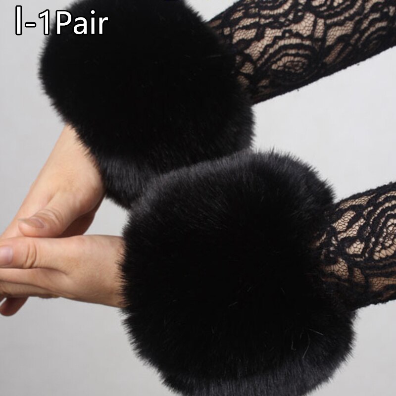 2 pezzi grande polsino in pelliccia da polso decorazione manica grande cappotto invernale manica anello mano pelliccia di volpe sintetica pelliccia grande maniche lunghe calde polsini scaldamuscoli: I