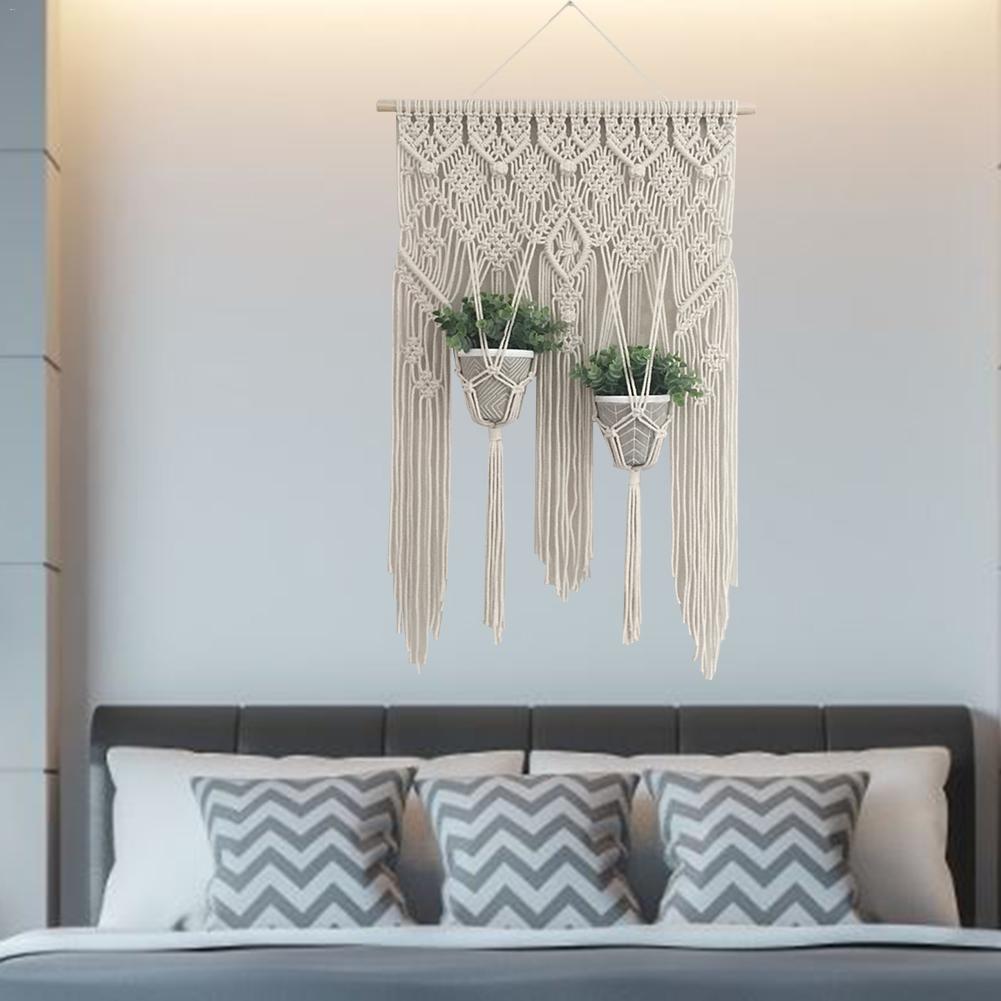 Muur Macrame Chic Bohemian Hand-Geweven Tapijt Opknoping Mand Diy Netto Zak Hotel Countyard Kamer Decoratie Macrame Plant Hanger