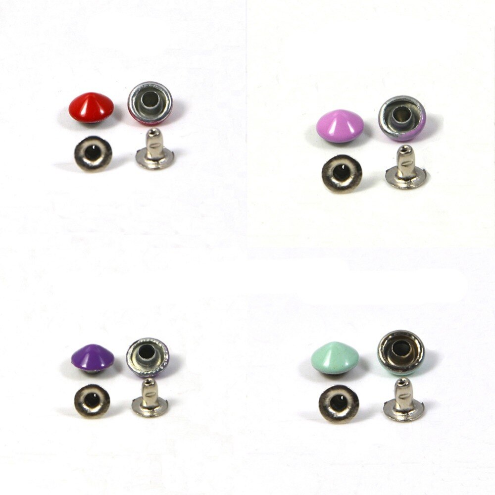 200 stuks 7mm mix 7 kleuren kegel klinknagel met 1pc persgereedschap metalen stud spike lederen diy punk rock