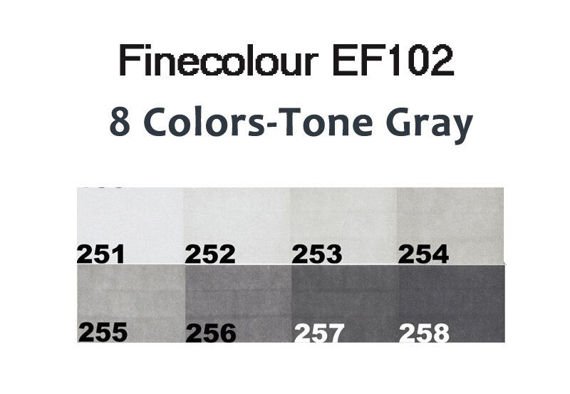 Finecolour EF102 Brush Grayscale Art Marker Flexible Soft Tip Pens 5/8/55pc Dual Cool/Warm/Natural/Tone Gray Markers Draw Render: 8 colors tone gray