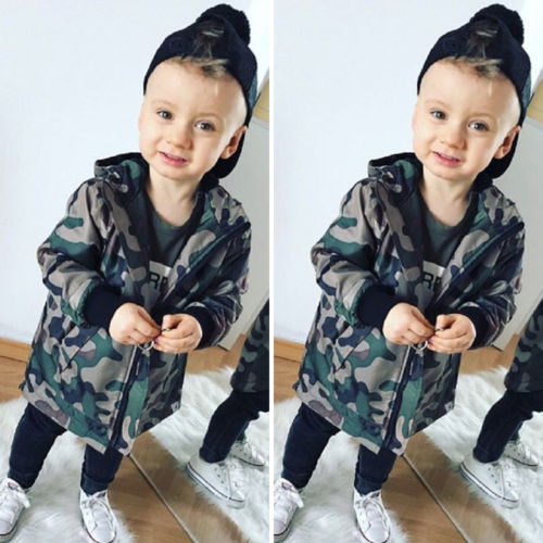 Efterår afslappet toddler kid baby dreng camouflage dinosaur lynlås bomuld frakke toppe langærmet hætteklædte outwear