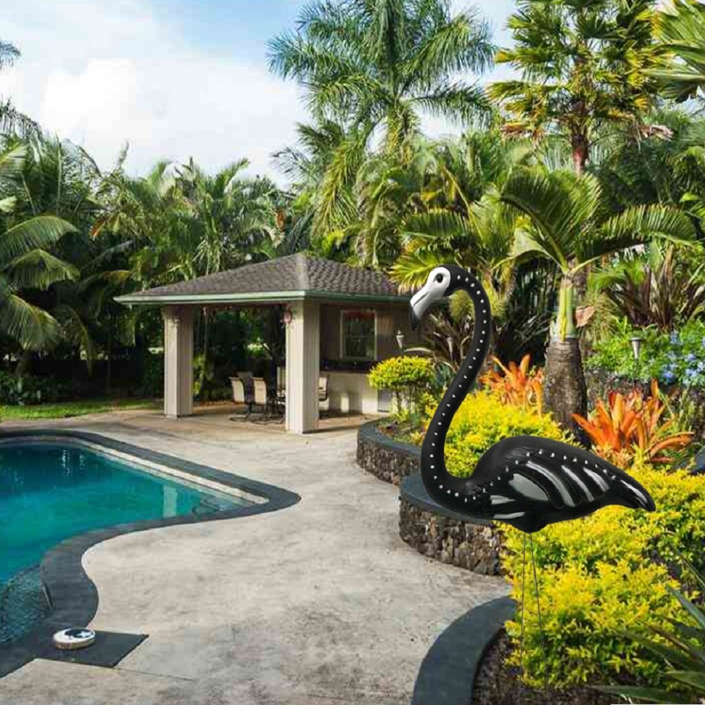 2pcs Black Skeleton Flamingo Statue Artificial Animal Model Lawn Garden Party Decorations Ornaments