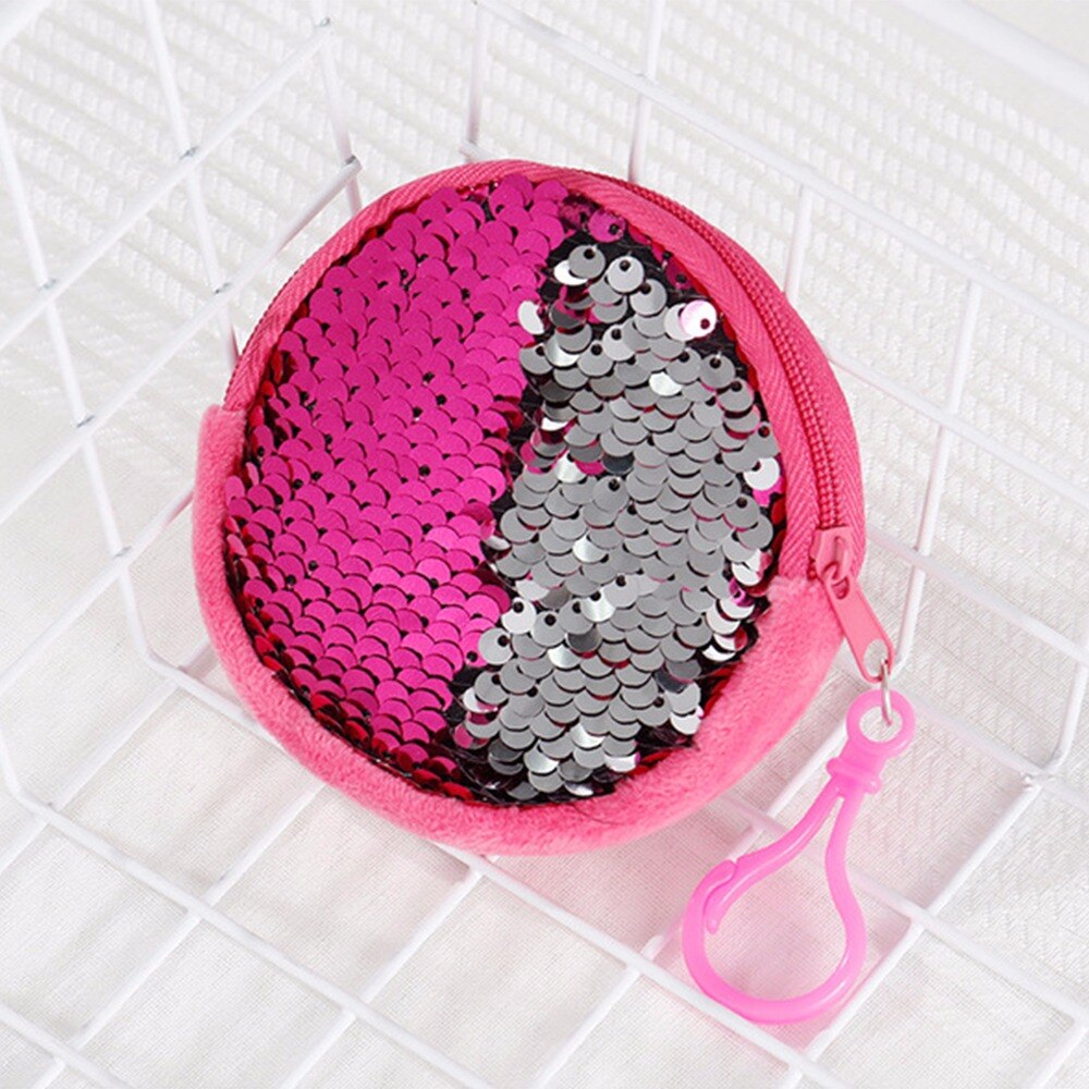 Women Kids Sequins Coin Purse Portable Round Zipper Purse Bags Pocket KeyChain Glittering Party Handbag Earphone Package: 6