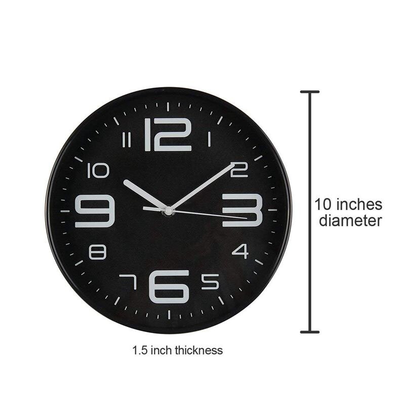 Indoor Big 3D Number Silent Wall Clock Quiet Movement Wall Clocks Battery Operated 10 Inch