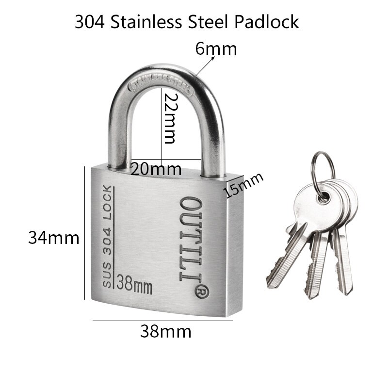 304 Stainless Steel Padlock Outdoor Lock for Luggage Notebook Outdoor Fence Railings Small Drawers Furniture Door: 304 Padlock 38mm