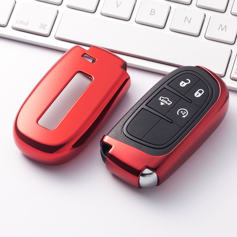 TPU Car Key Cover For Dodge Charger For Jeep Renegade Grand Cherokee For Chrysler 200 300 Key Fob Case For Car: A-red