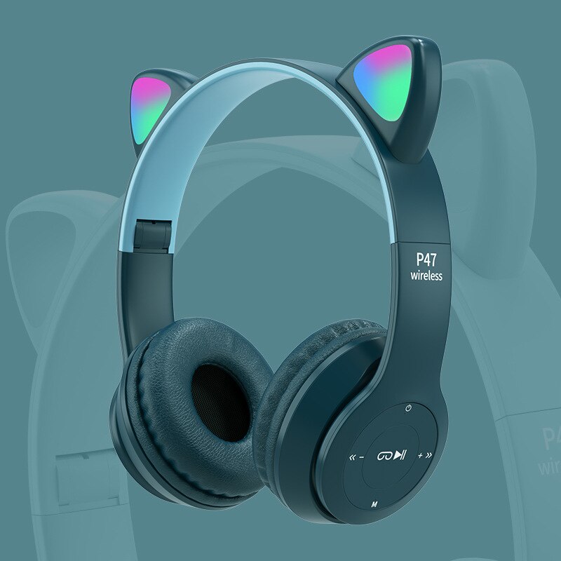 Leuke Kat Oren Bluetooth Draadloze Hoofdtelefoon Met Microfoon Kan Controle Led Kid Meisje Stereo Muziek Helm Telefoon Headset: Green