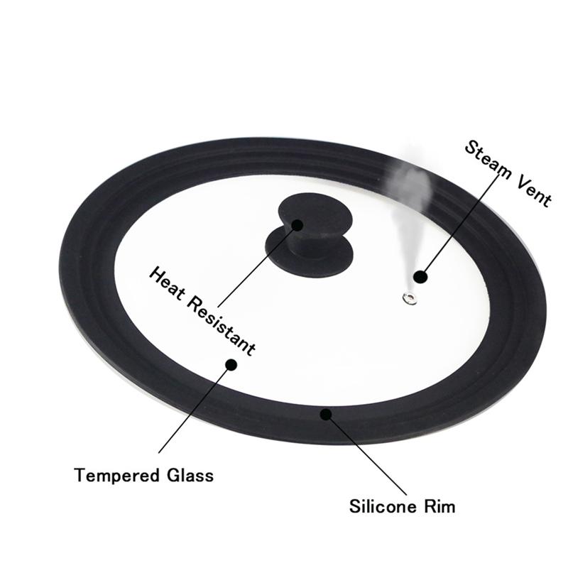 Universal låg til gryder pander hærdet glas med varmebestandig silikone kant grydelåg passer til 26cm 28cm 30cm køkkengrej