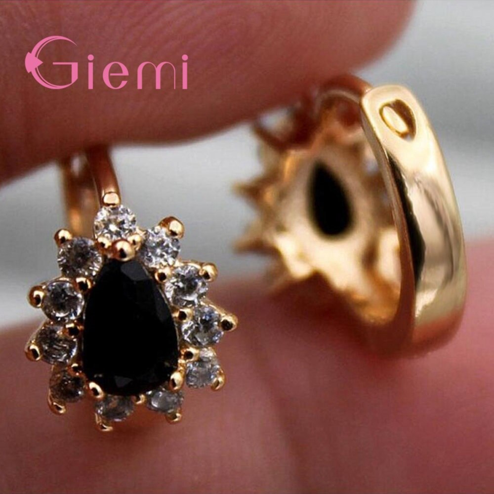 Groen Waterdrop Cz Zirkoon Earring Gold Filled Cirkel Oorbellen Voor Vrouwen Valentijnsdag Cadeau Boucle D' Oreille: Black