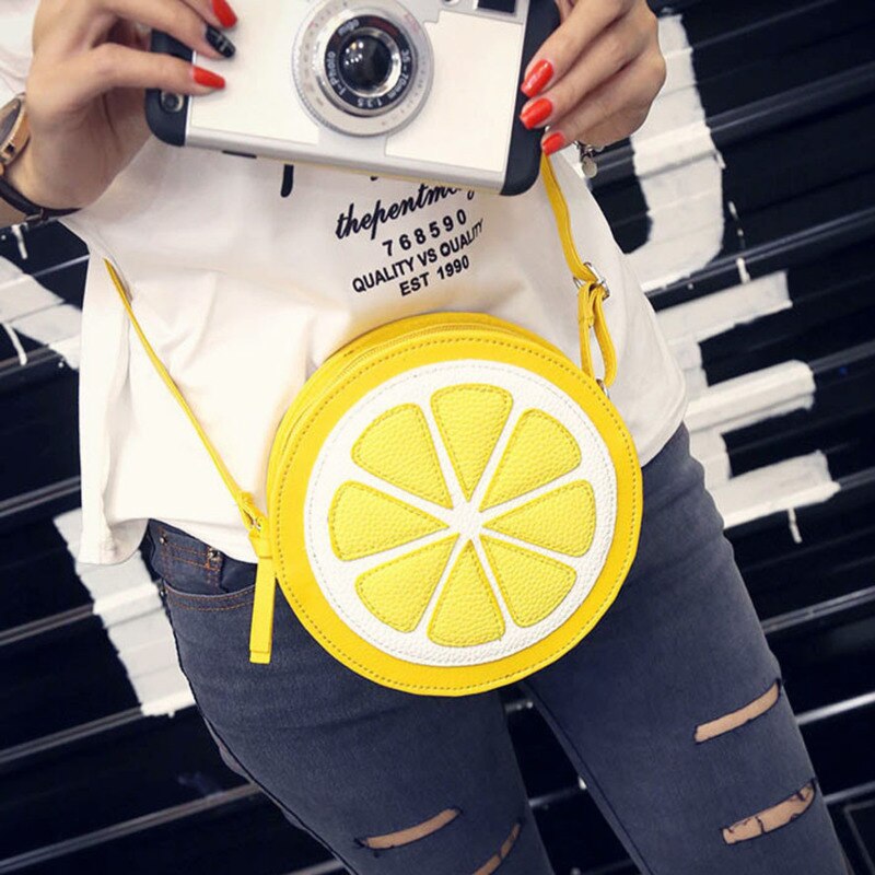 Bolso Circular de limón para mujer, bolsos de mensajero casuales con cremallera, bolsos de mano cruzados impermeables, bolsos de hombro para mujer, novedad