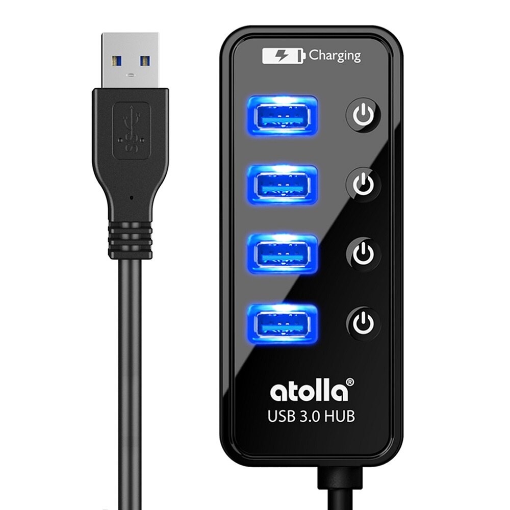 Atolla Usb 3.0 Hub Met Power Adapter, 4 + 1 Data-overdracht En Opladen Multipoort, high-Speed 5Gbps Usb Splitter Voor Macbook Air: 4 port black