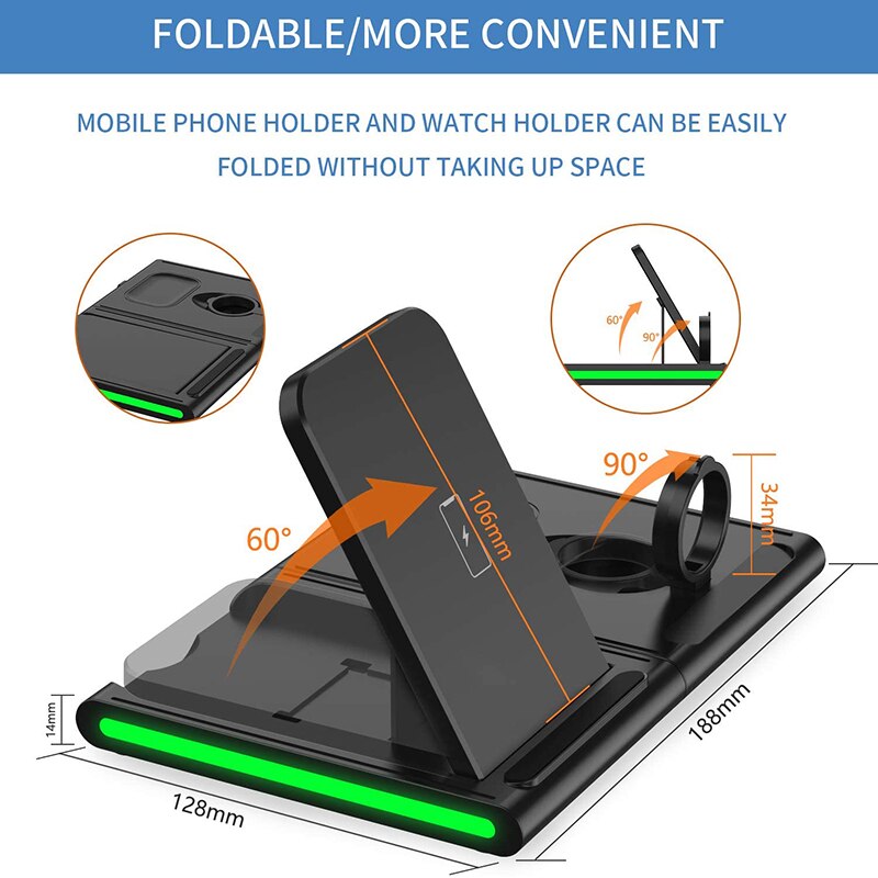 Draadloze Oplader, 4 In 1 Snelle Draadloze Laadstation Compatibel Met Meerdere Apparaten Qi-Gecertificeerd Snel Opladen