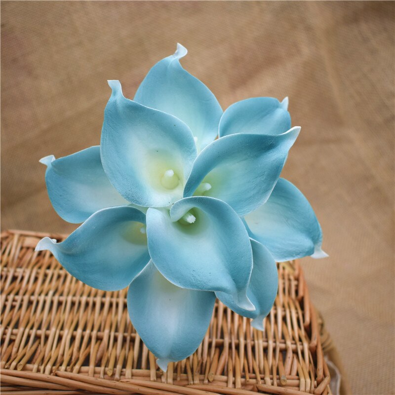 Oasis Teal Wedding Flowers Teal Blue Calla Lilies 10 stem Real Touch Calla Lily Bouquet Wedding Centerpieces artificial flowers: teal green