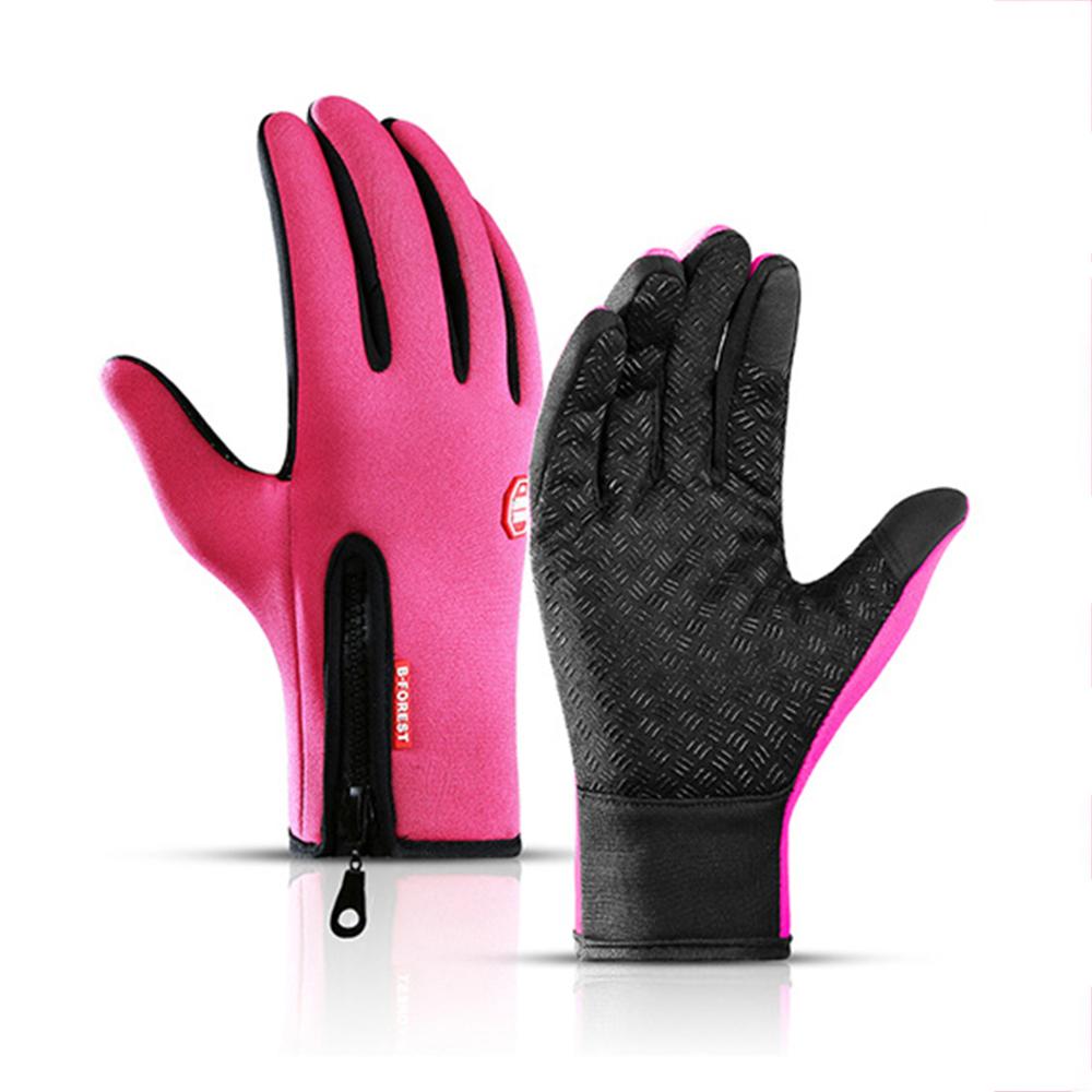 Gants noirs imperméables et coordonnants pour homme et femme, mitaines chaudes, coupe-vent, écran tactile, sport, pêche, ski, vélo, cyclisme, hiver: Rose / M