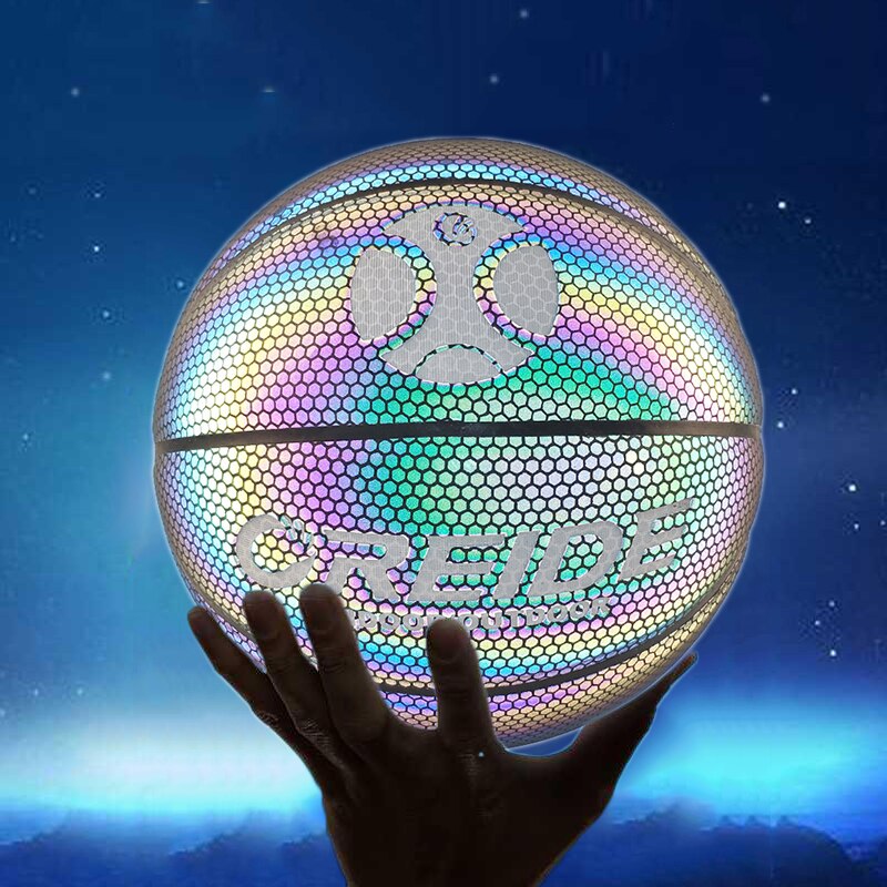 Pelota de baloncesto luminosa, pelota de baloncesto holográfica reflectante, de PU, resistente al desgaste, brillante, juego deportivo nocturno