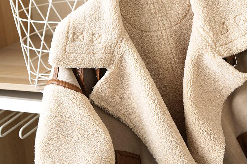 autumn/winter Patchwork jacket jacket Lambs wool coat